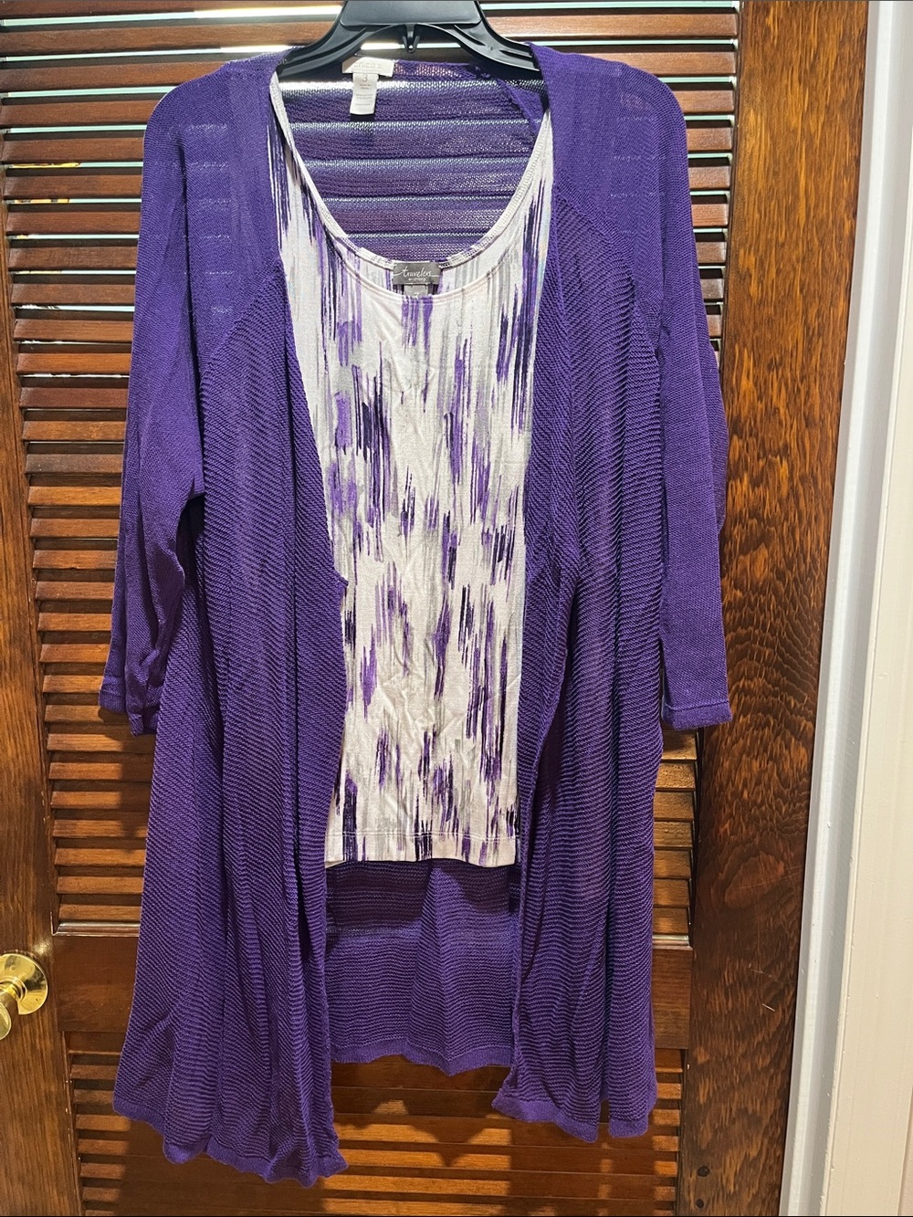 Chico's Purple Open-Front Knit Cardigan with Patterned Shell